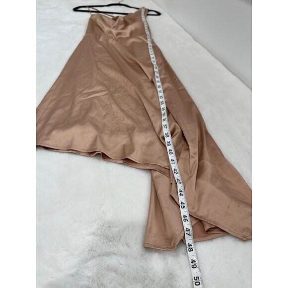 NWD Lulu's Size M Sereno Satin Cowl Neck Asymmetrical Midi Dress In Champagne - Picture 8 of 14